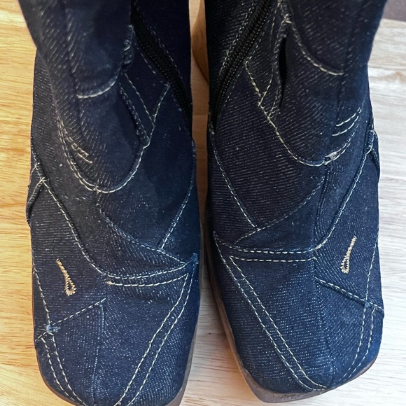 Vintage Splash Patchwork Denim Platform Wedge Boots. Y2K Statement.  Size 7 - Picture 12 of 14